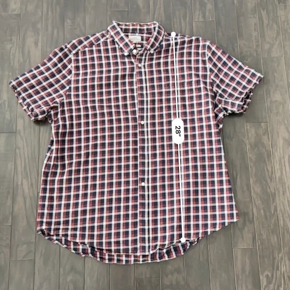 Next Red, White & Blue Check XXL Men's Short-Sleeve Shirt  100% Cotton - Picture 9 of 10